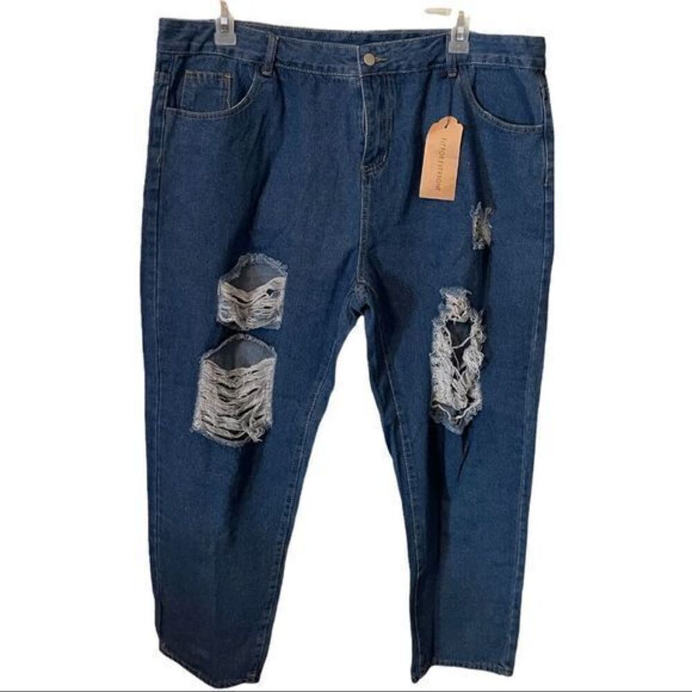 NWT Allabreve Women's Plus Size‎ Distressed Ripped Skinny Jeans Blue Size 4XL